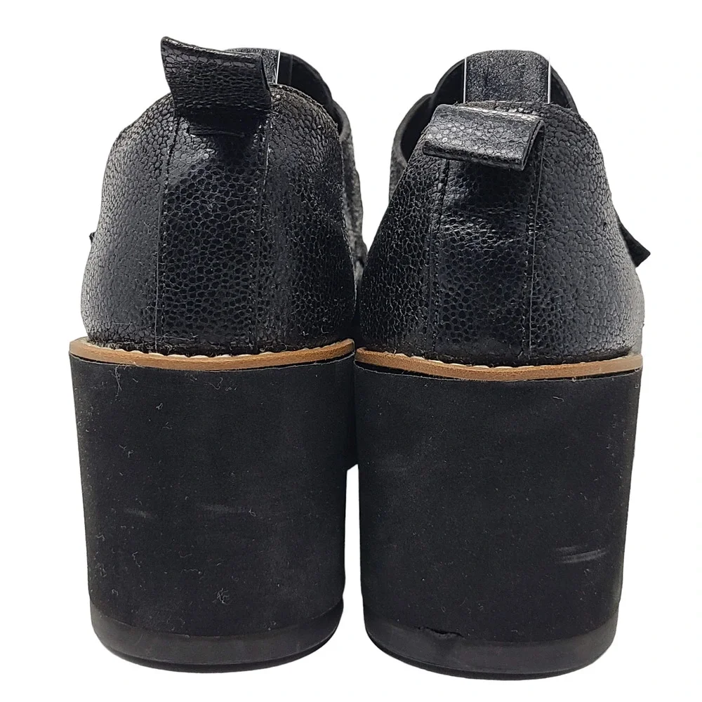 EILEEN FISHER Zola Black Pebbled Leather Platform Wedge Oxford Women's 9 - Picture 7 of 13